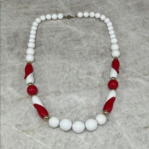 Vintage Red and White Beaded Necklace
